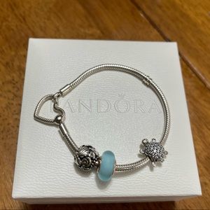 Pandora Snake Bracelet with 3 Beach Theme Charms EUC
